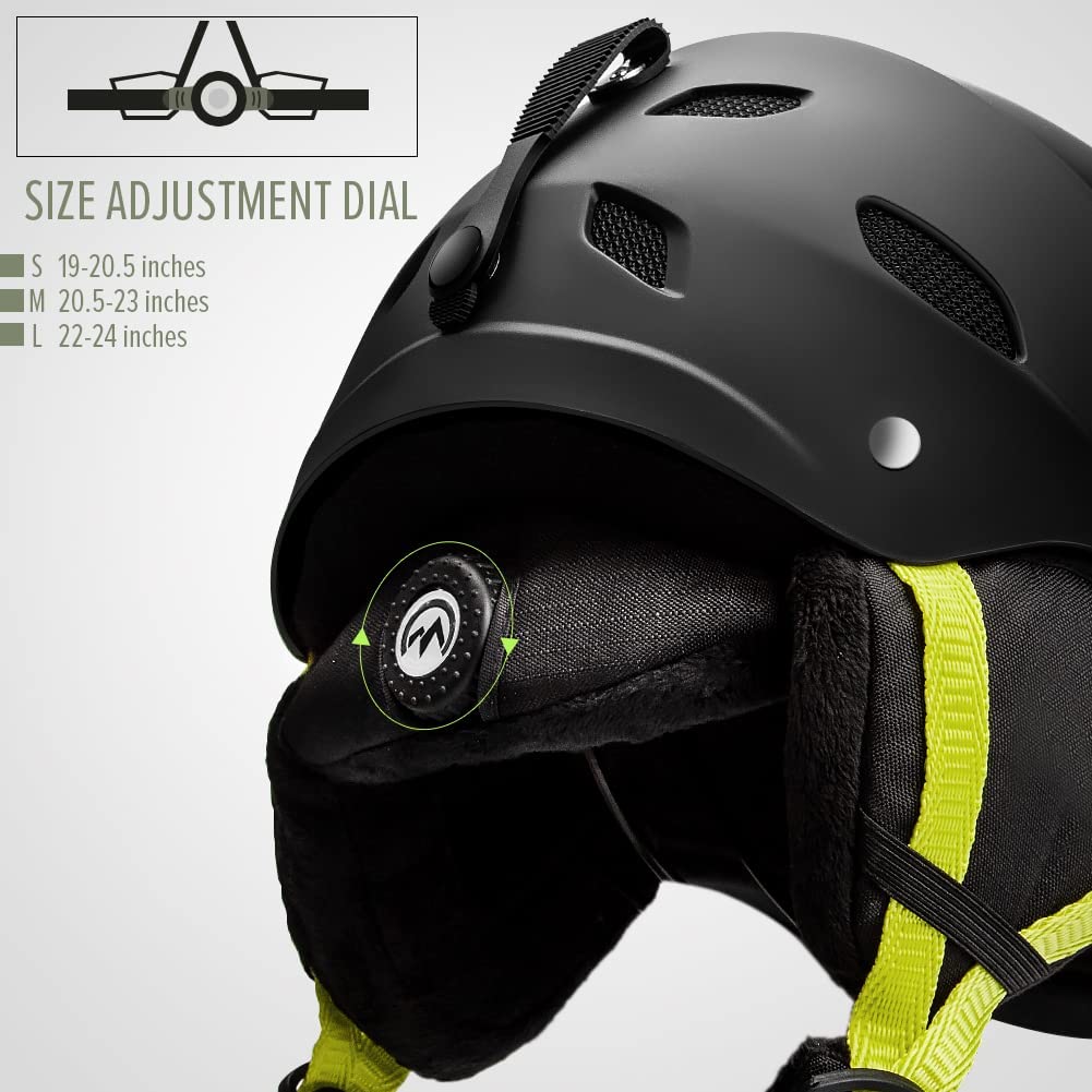 OutdoorMaster Kelvin Ski Helmet - Snowboard Helmet for Men, Women & Youth (Black+Lemon,M)