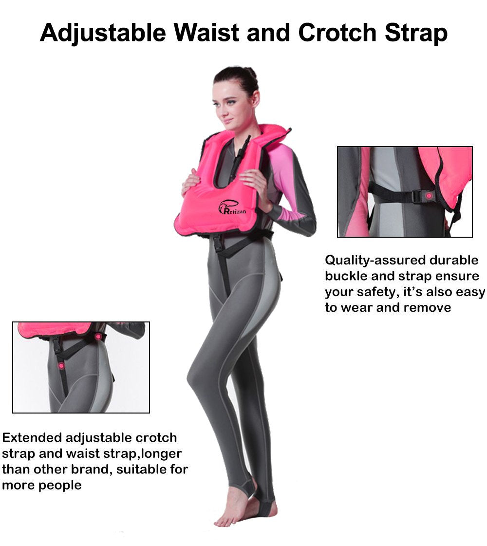 Rrtizan Snorkel Vest, Adults Portable Inflatable Swim Vest Jackets For Snorkeling Swimming Diving Safety( Pink)