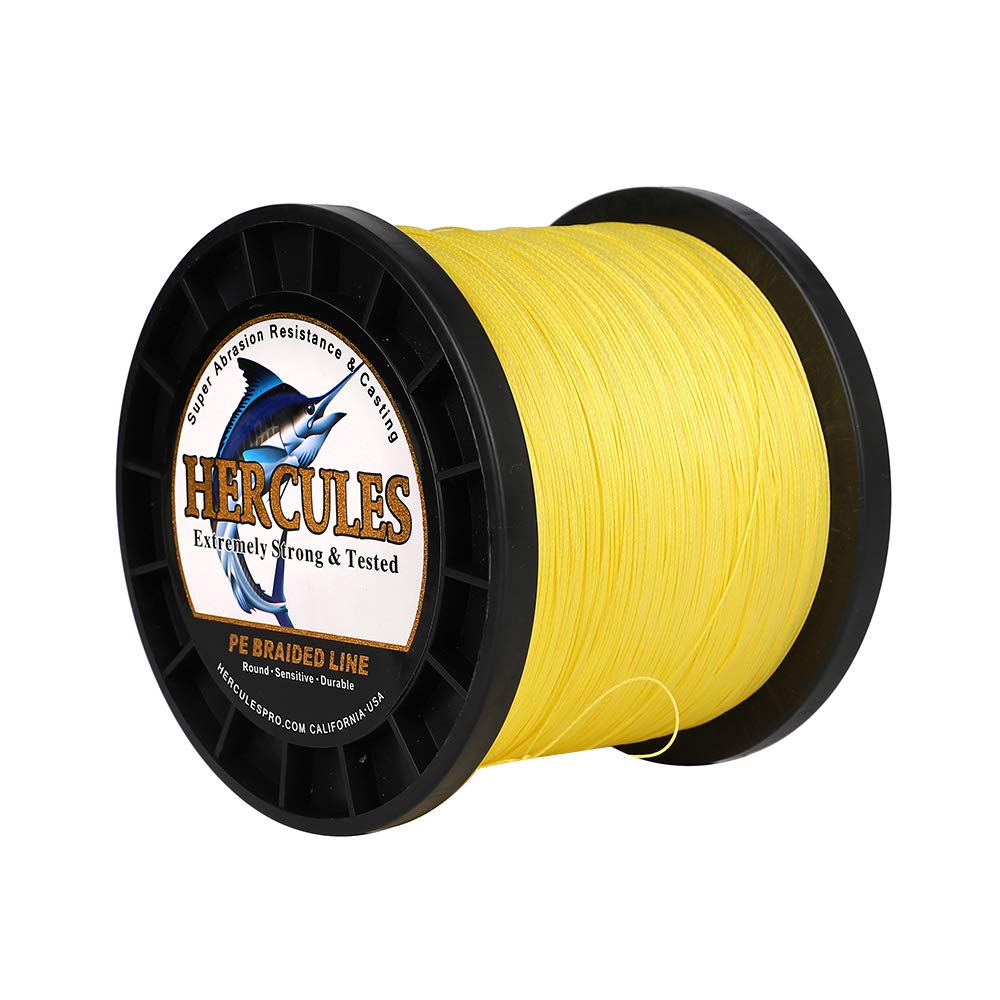 Hercules Braided Fishing Line 1500M 1640Yds 10Lbs-200Lbs Pe Superline 8 Strands (Yellow 30Lb/13.6Kg 0.28Mm)