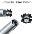 Kievode 6 Pcs Bike Headset Star Nut - Universal Accessories For Forks 1-1/8 Inch 28.6Mm For Mountain Bicycle Road Bicycle Mtb