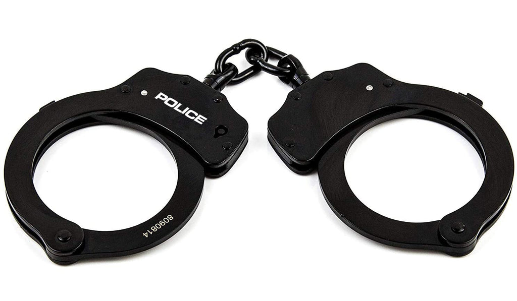 Police Handcuffs Double Lock Steel Professional Law Enforcement Heavy Duty Metal - Black
