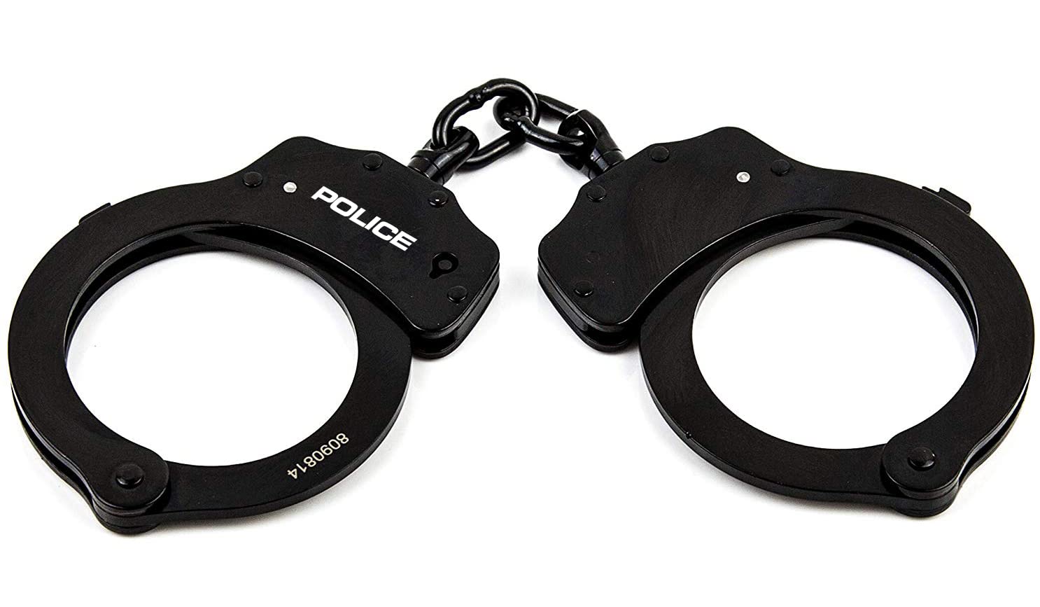 Police Handcuffs Double Lock Steel Professional Law Enforcement Heavy Duty Metal - Black