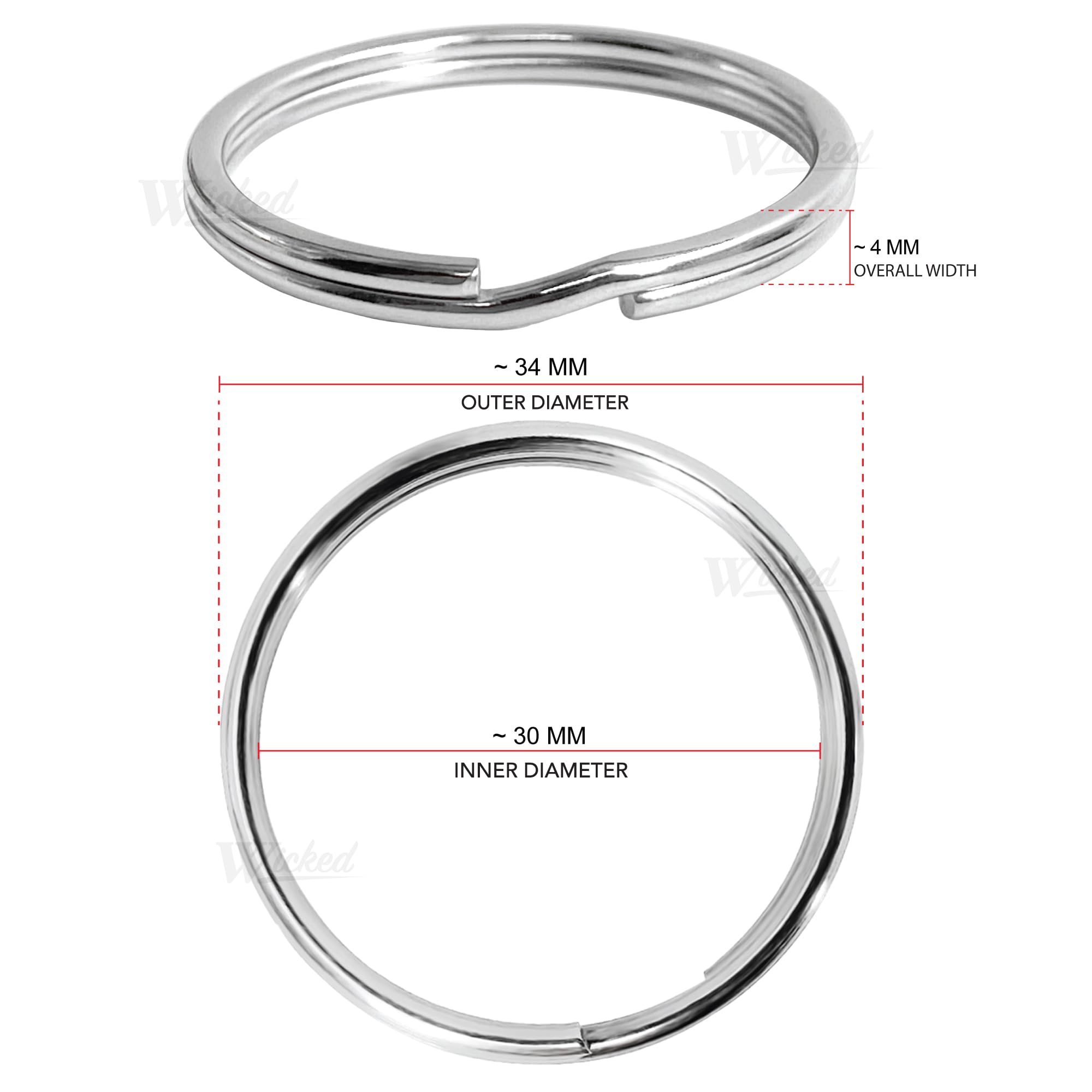 Wicked Scuba 316 Stainless Steel 2Mm X 34Mm Round Split Ring - 12 Pack
