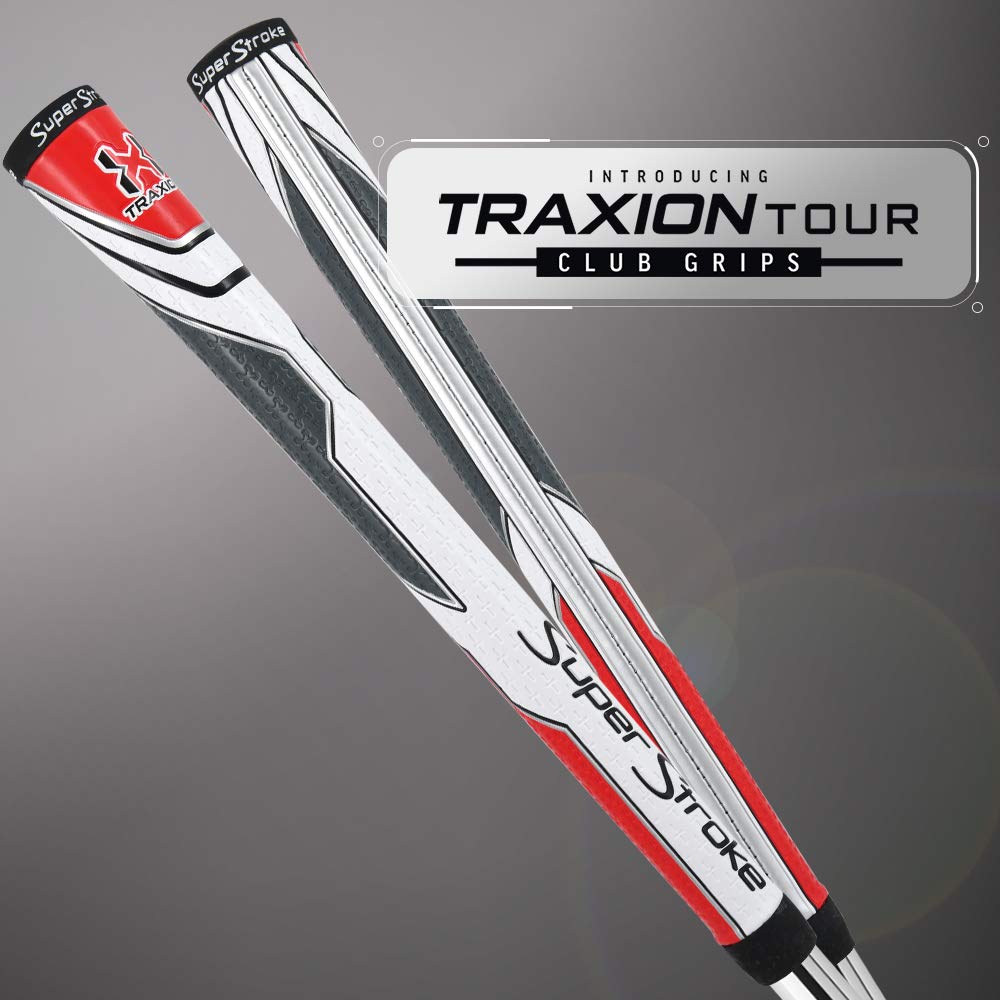 Superstroke Traxion Tour Golf Club Grip, White/Red/Gray (Midsize) | Advanced Surface Texture That Improves Feedback And Tack | E