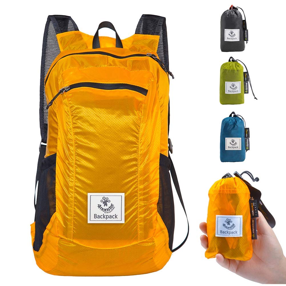 4Monster Hiking Daypack,Water Resistant Lightweight Packable Backpack for Travel Camping Outdoor (A-orange, 32L)