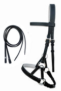 Challenger Horse Western Leather Training Tack Bitless Sidepull Bridle W/Reins 7711Wh-F