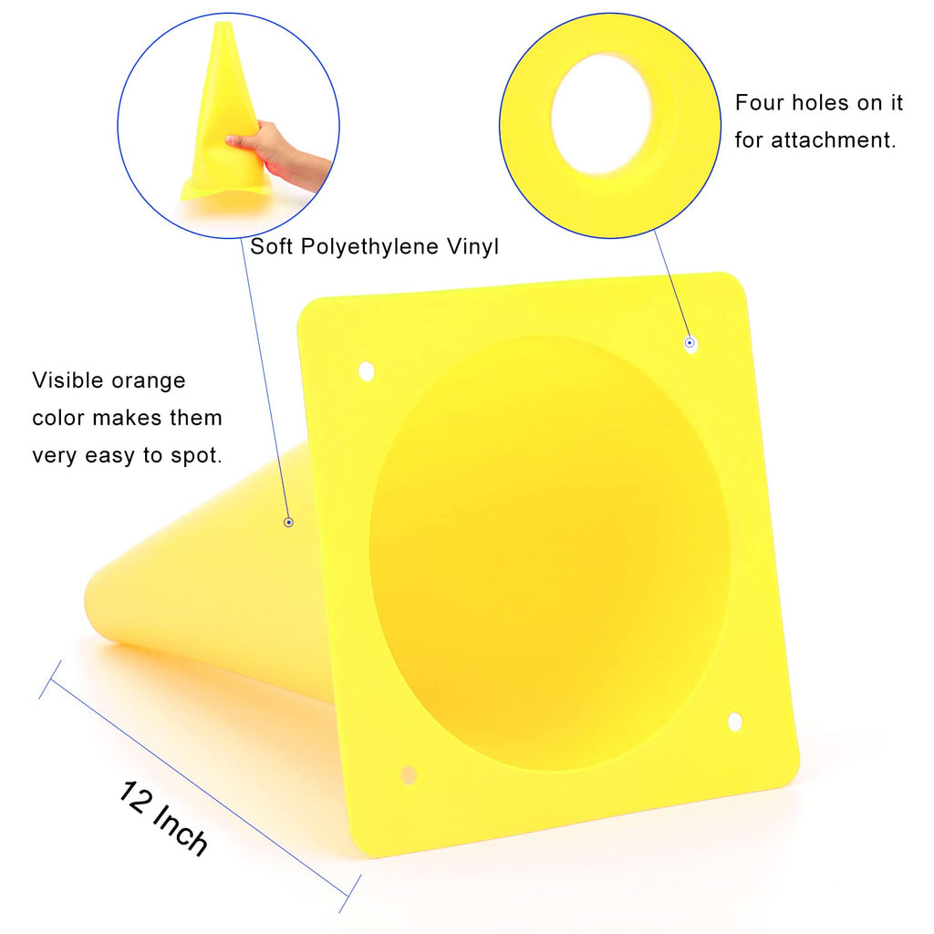 12 Inch Yellow Traffic Training Cones, Plastic Safety Parking Cones, Agility Field Marker Cones For Soccer Basketball Football D