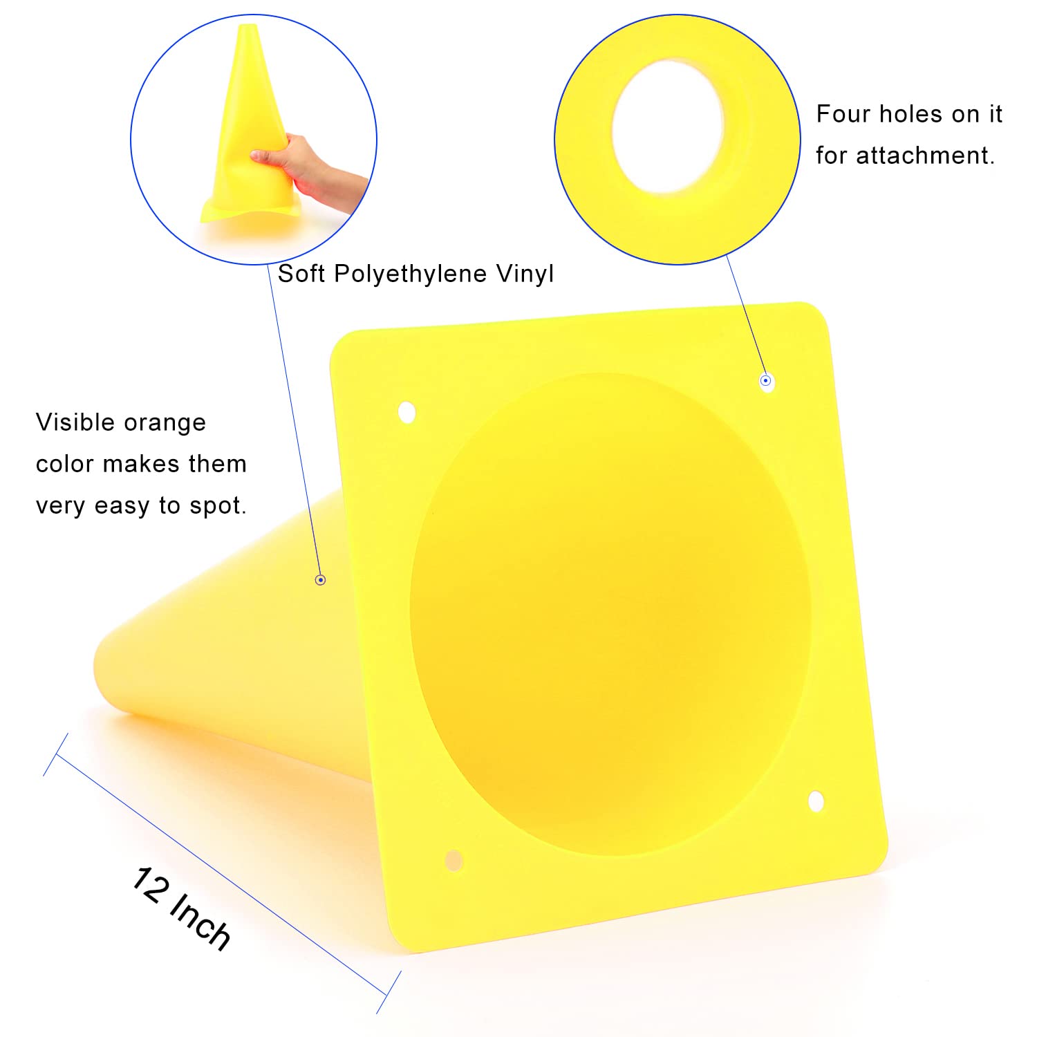 12 Inch Yellow Traffic Training Cones, Plastic Safety Parking Cones, Agility Field Marker Cones For Soccer Basketball Football D