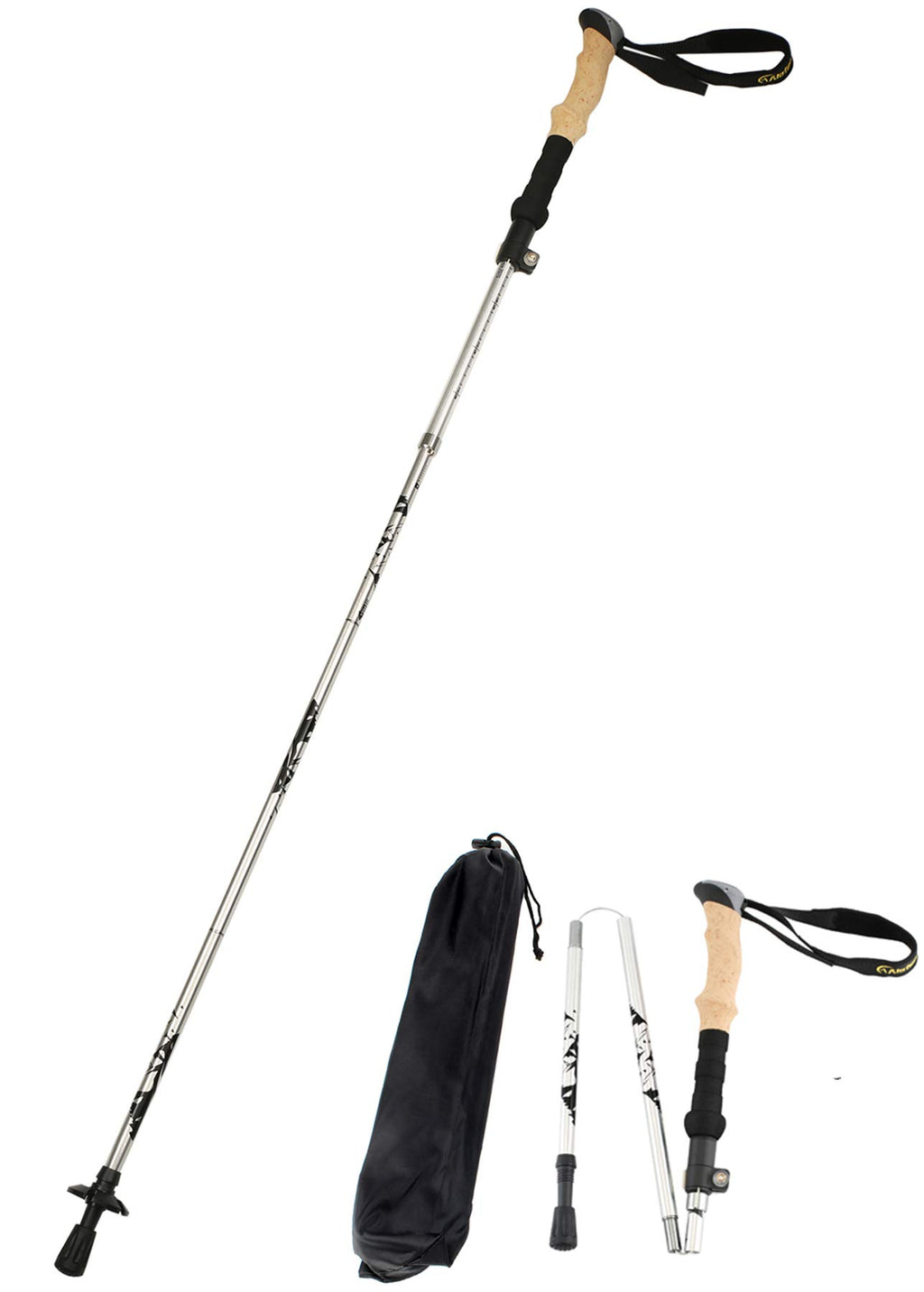 A Alafen Aluminum Collapsible Ultralight Travel Trekking Hiking Pole For Men And Women Silver