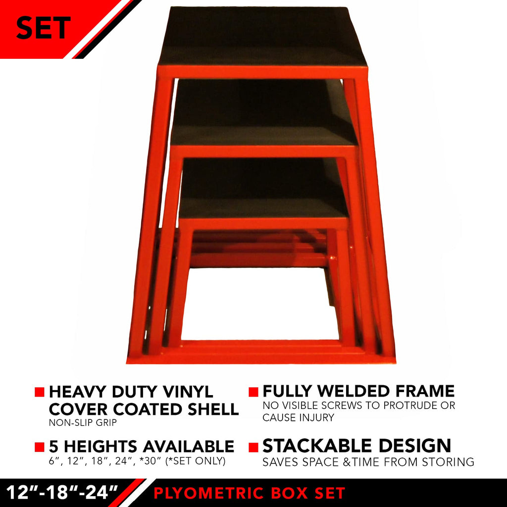 Jfit Plyometric Jump Box Set Of 3 - 12'', 18'', 24'', Red/Black