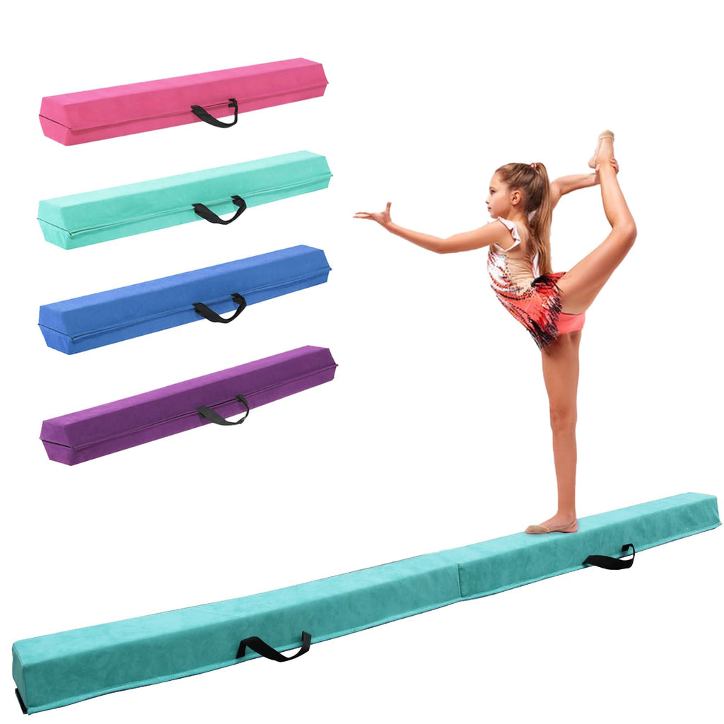 Fincome 8Ft Folding Balance Beam, Portable Gymnastics Beam Equipment With Non Slip Rubber Base & Suede Cover For Training/Practi