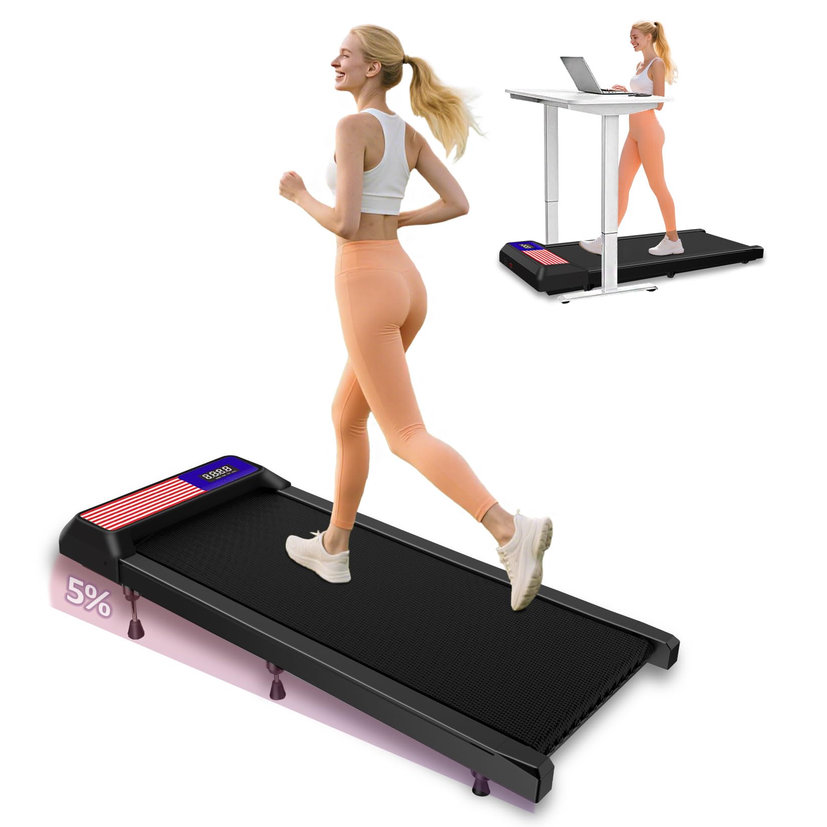 Under Desk Treadmill,Walking Pad With 5% Incline,Treadmills For Home & Office, 2.5Hp Portable Treadmill With Remote Control And