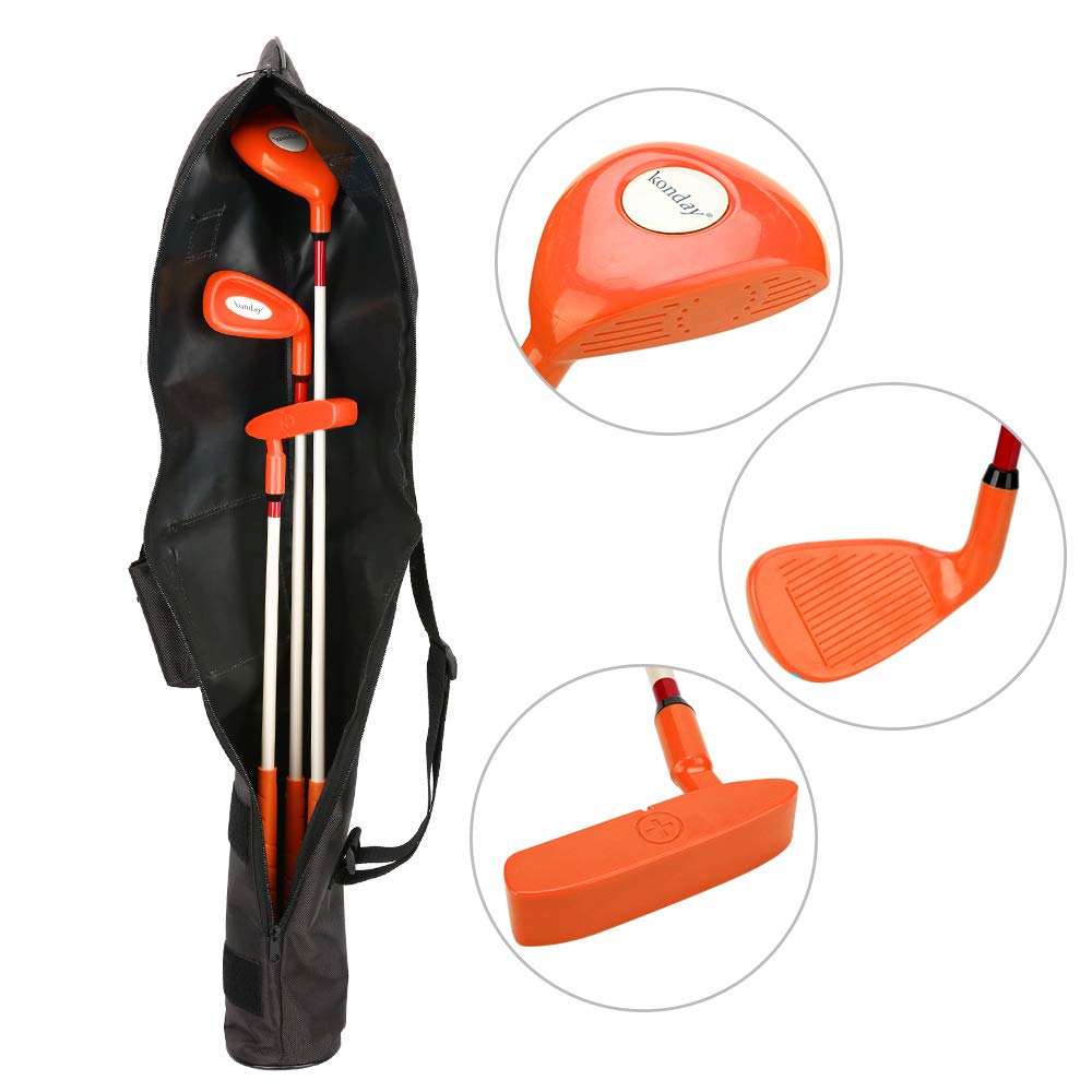 Konday Kids Golf Clubs Set Children Golf Set Yard Sports Tools Three Clubs With Carry Bag And Soft Balls (Orange)