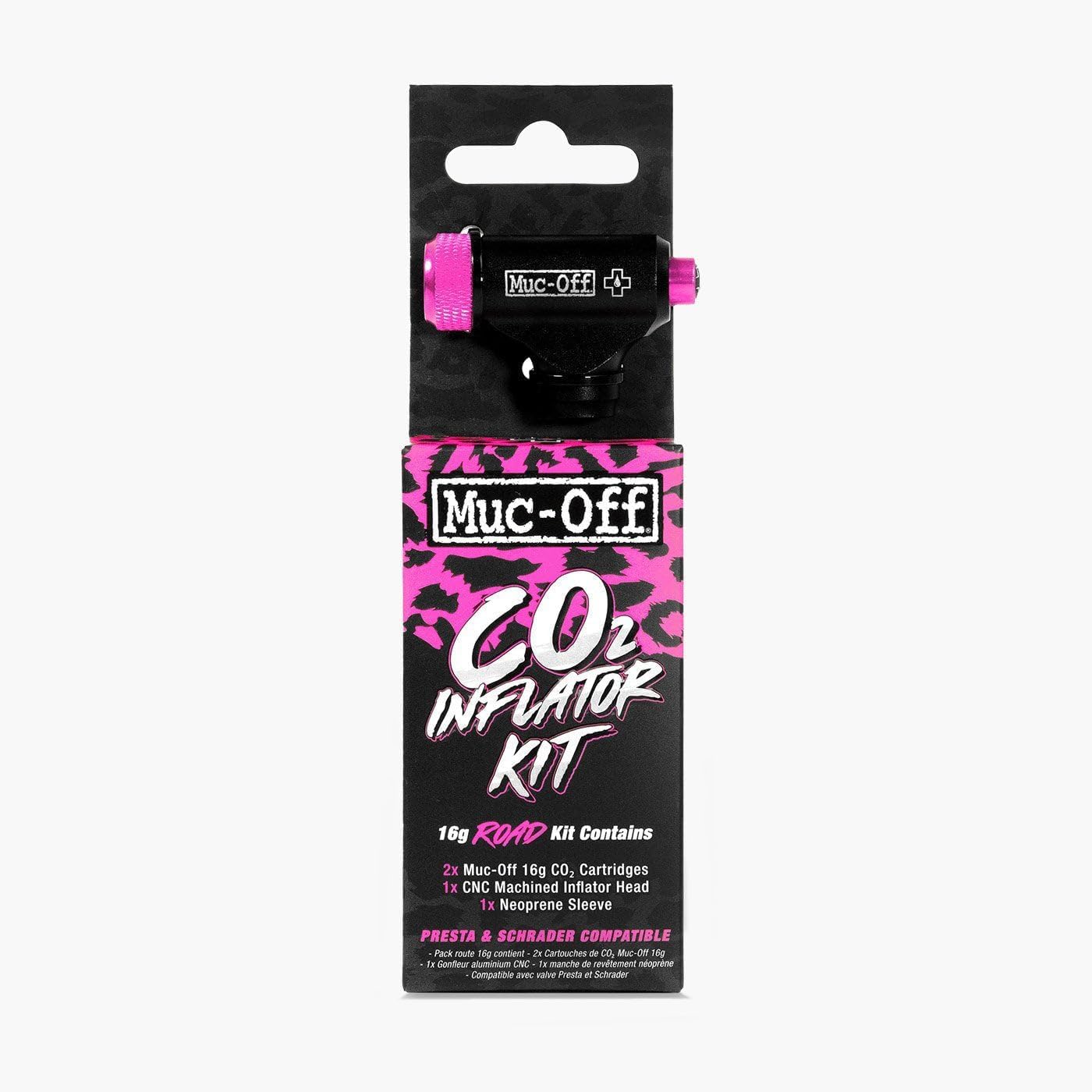 Muc-Off Road CO2 Inflator Kit Road Bikes - 2  16g Cartridges, Presta & Schrader Compatible Bike Tire Pump, Fast 100 PSI from Fla