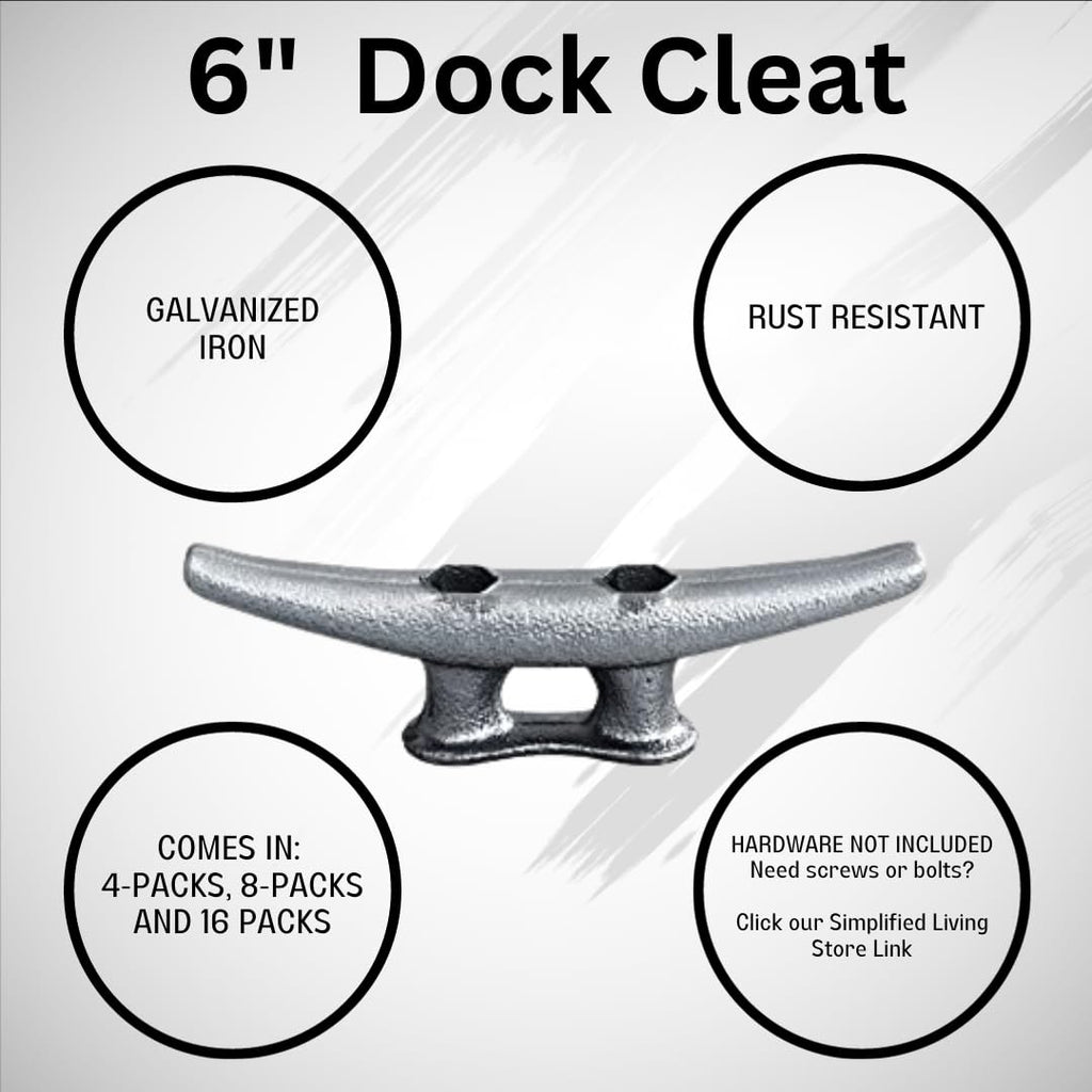 Simplified Living 6'' Boat Dock Cleats: Rough Cast Hot Dipped Galvanized Iron: 4, 8, 16 Pack (8 Pack)