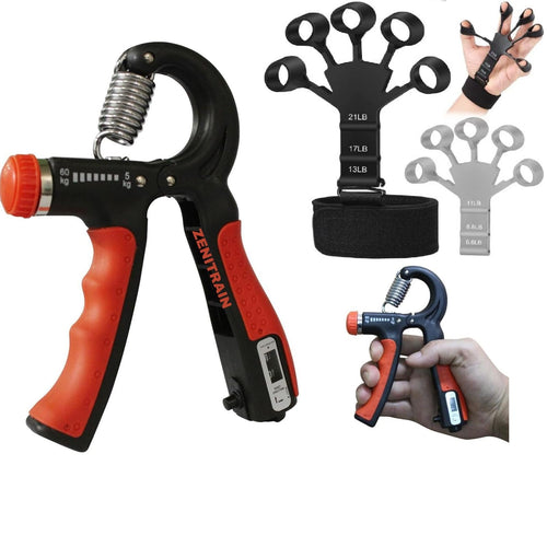 Adjustable Hand Grip Strengthener & Finger Exerciser Combo (560kg) | Forearm, Wrist & Hand Workout Kit for Men & Women  Grip T