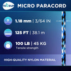 Teceum Micro Paracord - Blue Snake - 1.18 Mm X 125 Ft - Micro Utility Cord - Thin Braided Paracord Rope Nylon Polyester - Wind C