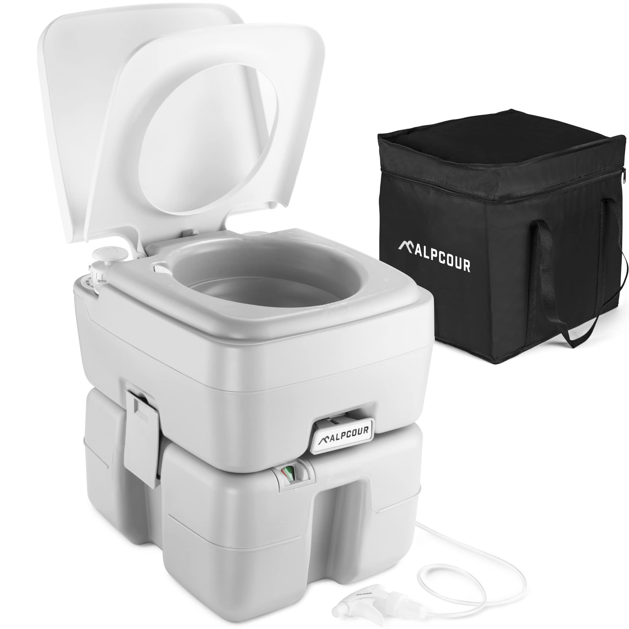 Alpcour Portable Toilet - Compact Indoor & Outdoor Commode W/Travel Bag For Camping, Rv, Boat - Piston Pump Flush, 5.3 Gallon Wa