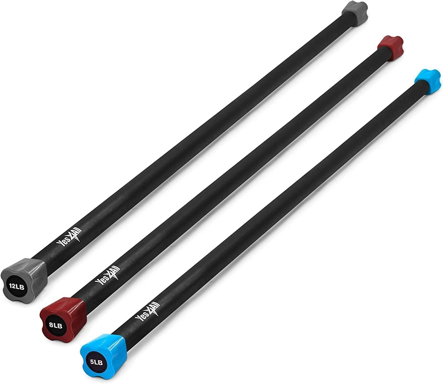 Yes4All Total Body Workout Weighted Pilates Bar, Body Bar For Exercise, Therapy, Aerobics, and Yoga, Strength Training, Set of 5