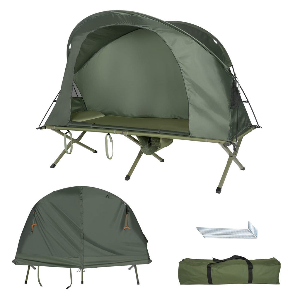 Tangkula 4-In-1 Camping Cot Tent, Foldable Off Ground Elevated Tent Set For 1 Person, Portable Tent With Waterproof External Cov
