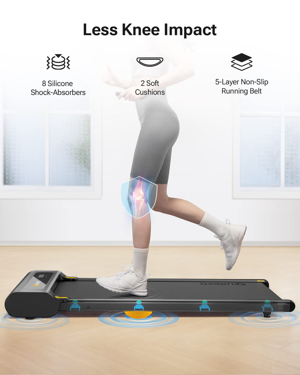 Urevo 2-In-1 Under Desk Treadmill, Walking Pad For Home & Office, Portable Treadmill With App, 2.25Hp Motorized, Remote Control,