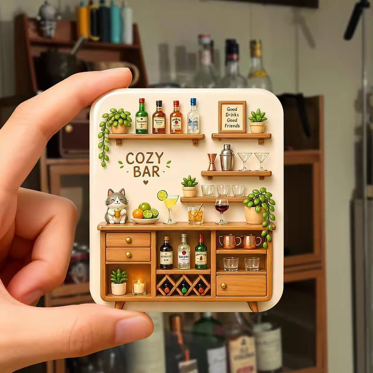 ROYAL FOUNTAIN Cozy Bar 3D Wall Decor | Mini Bar Shelf Decorative Wall Hanging for Home, Kitchen, Caf & Office | Unique Gift for