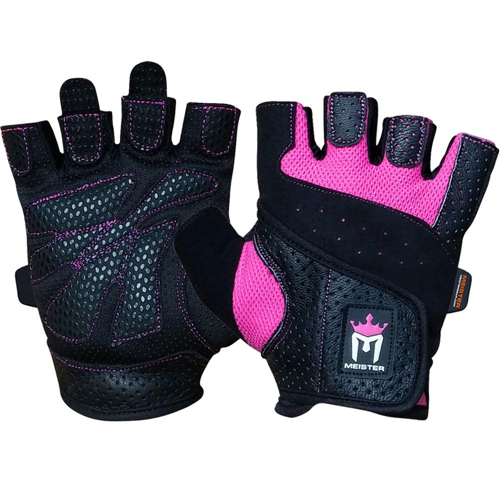 Meister Womens Fit Grip Weight Lifting Gloves w/Washable Amara Leather  Pink  Medium