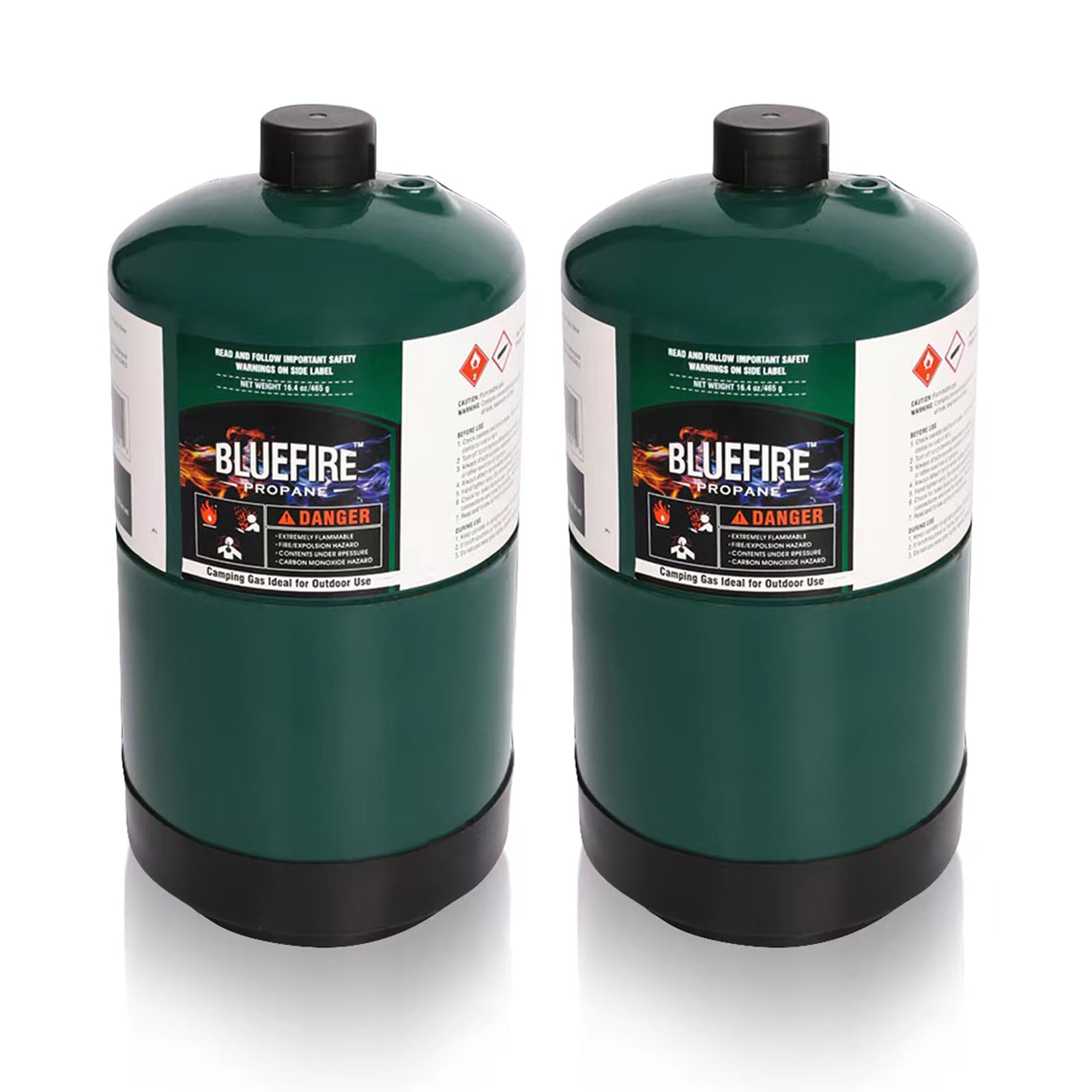 BLUEFIRE 16.4 oz Propane Replacement Fuel Camping Gas Cylinder Pack of 2 All Purpose Portable Canister Coleman Propane Gas Tank 