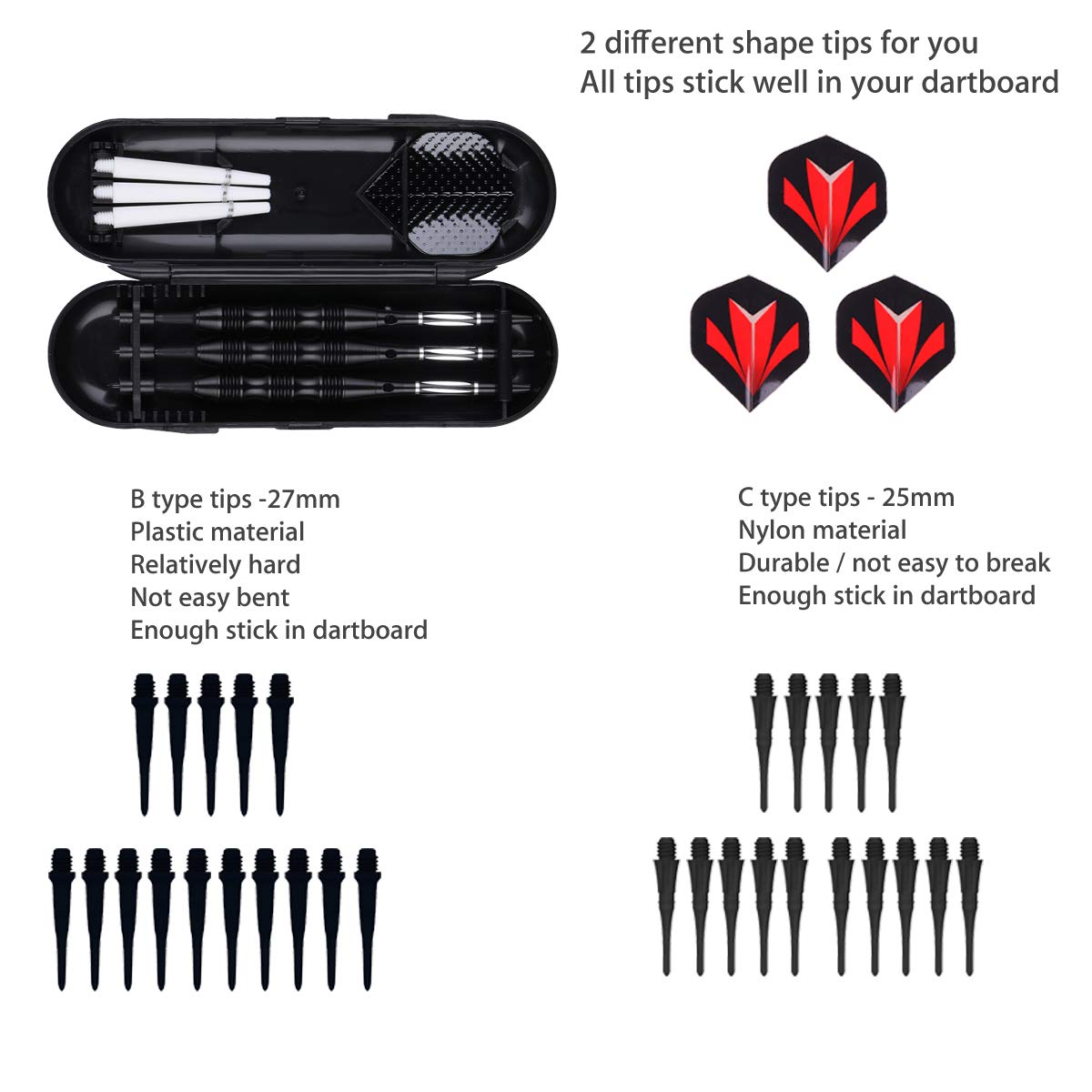 Sanfeng Professional Soft Tip Darts Set 20 Grams W/ 50 O-Rings- 30 Darts Plastic Tip + Black Aluminum Shafts + 6 Standard Flight
