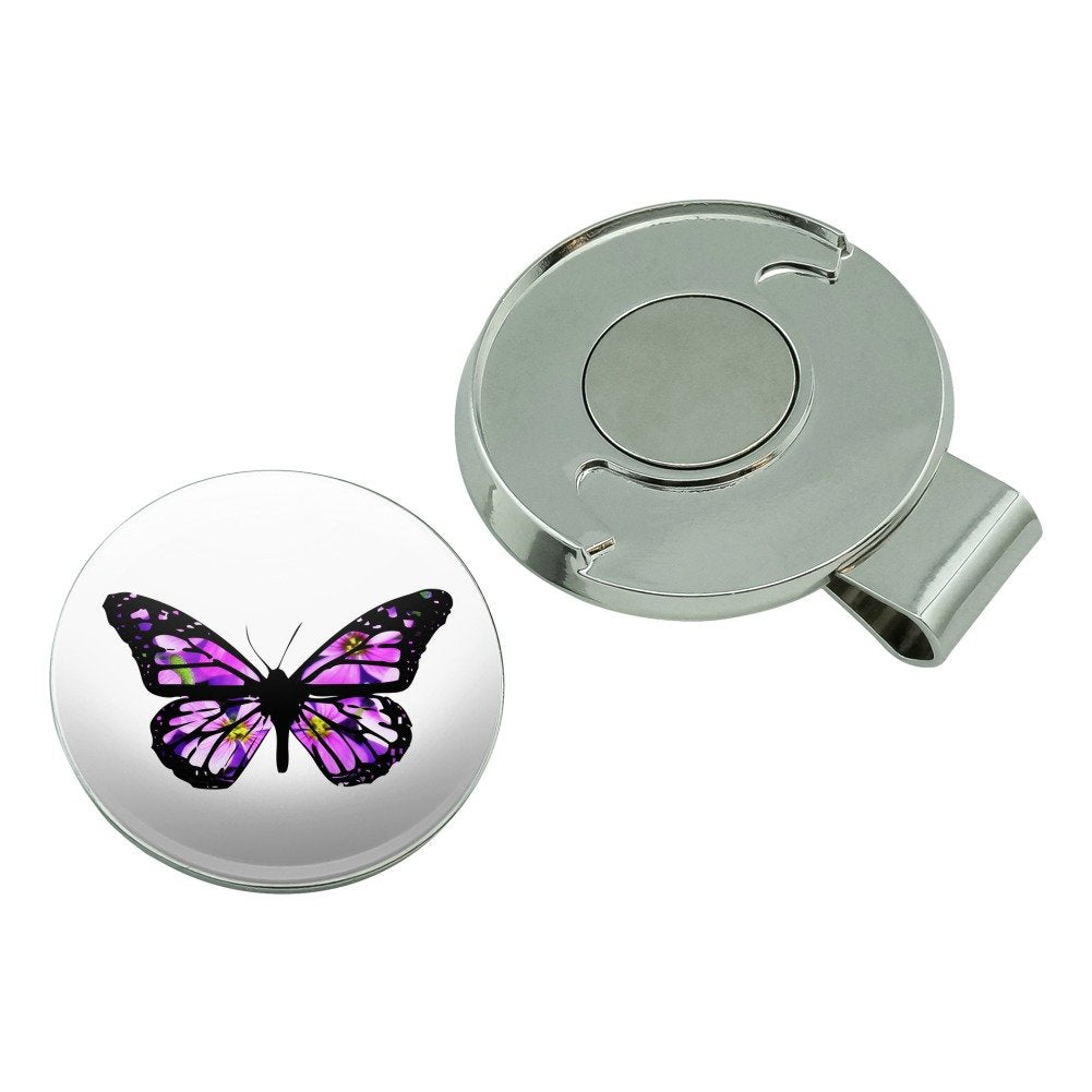 Graphics & More Butterfly With Flowers Golf Hat Clip With Magnetic Ball Marker