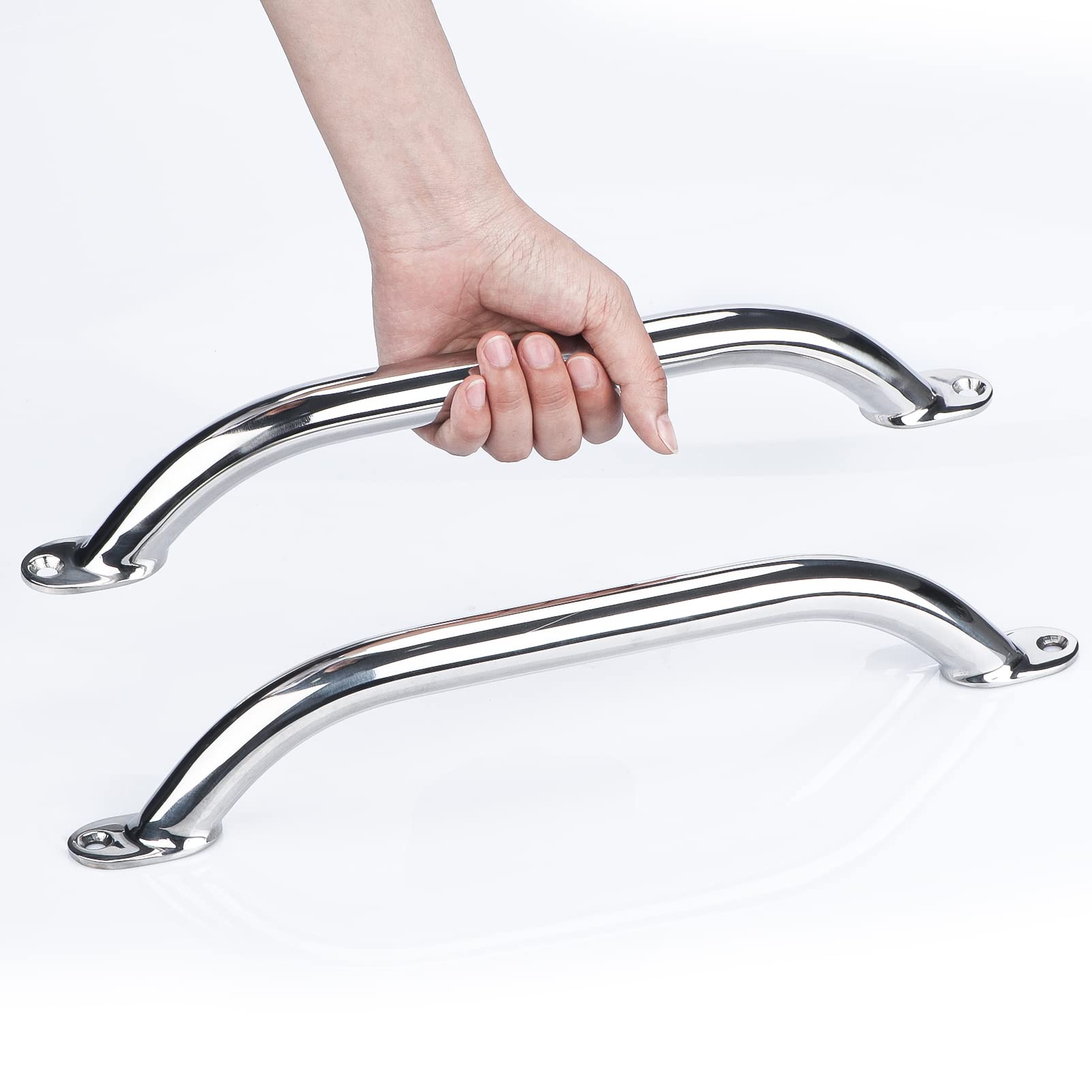2Pcs Boat Handrail Grab Handle Polished Stainless Steel Round Tube - 12'' Long Marine Grab Handle