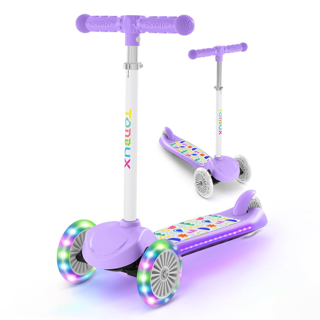 TONBUX Kids Scooter for Ages 3-8, Toddler Scooter with Light-Up Deck and Wheels, Adjustable 4-Level Height 3-Wheel Scooters for 