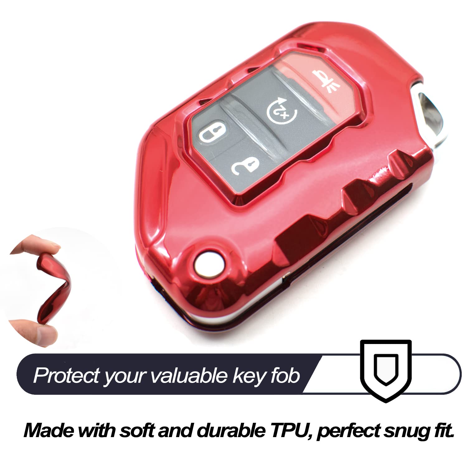 Mechcos Compatible With 2020 2021 Jeep Wrangler Jl Jlu Rubicon Jeep Gladiator Jt Sahara Jlu Oht1130261 Red Tpu Flip Key Fob Cove