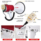 5 Core Megaphone Bull Horn 50W Rechargeable Loud Siren Noise Maker Professional Bullhorn Speaker Pa System W Recording Usb For C