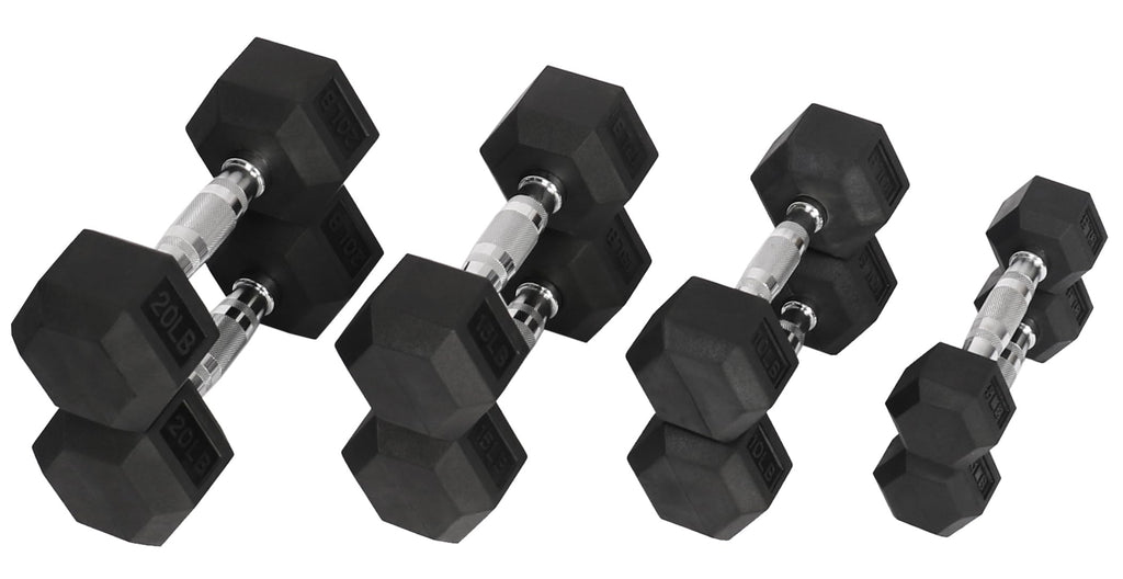 Fitvids Rubber Encased Hex Dumbbell, Set Including 5, 10, 15, 20Lb Pairs
