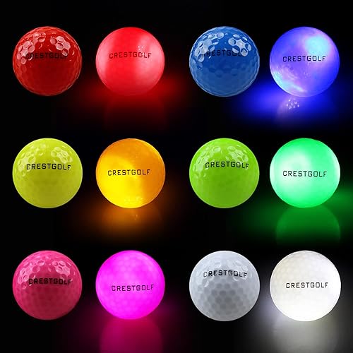 Crestgolf 4 Built-In Lights Glow Golf Balls  300-Hr Lighting Time Glow In The Dark Golf Balls  3-Layer Design Light Up Water Res