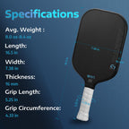 A11N Carry C7 16Mm Pickleball Paddle With Paddle Cover, Raw Carbon Fiber Surface With High Grit & Spin, Minimalistic Style Pickl