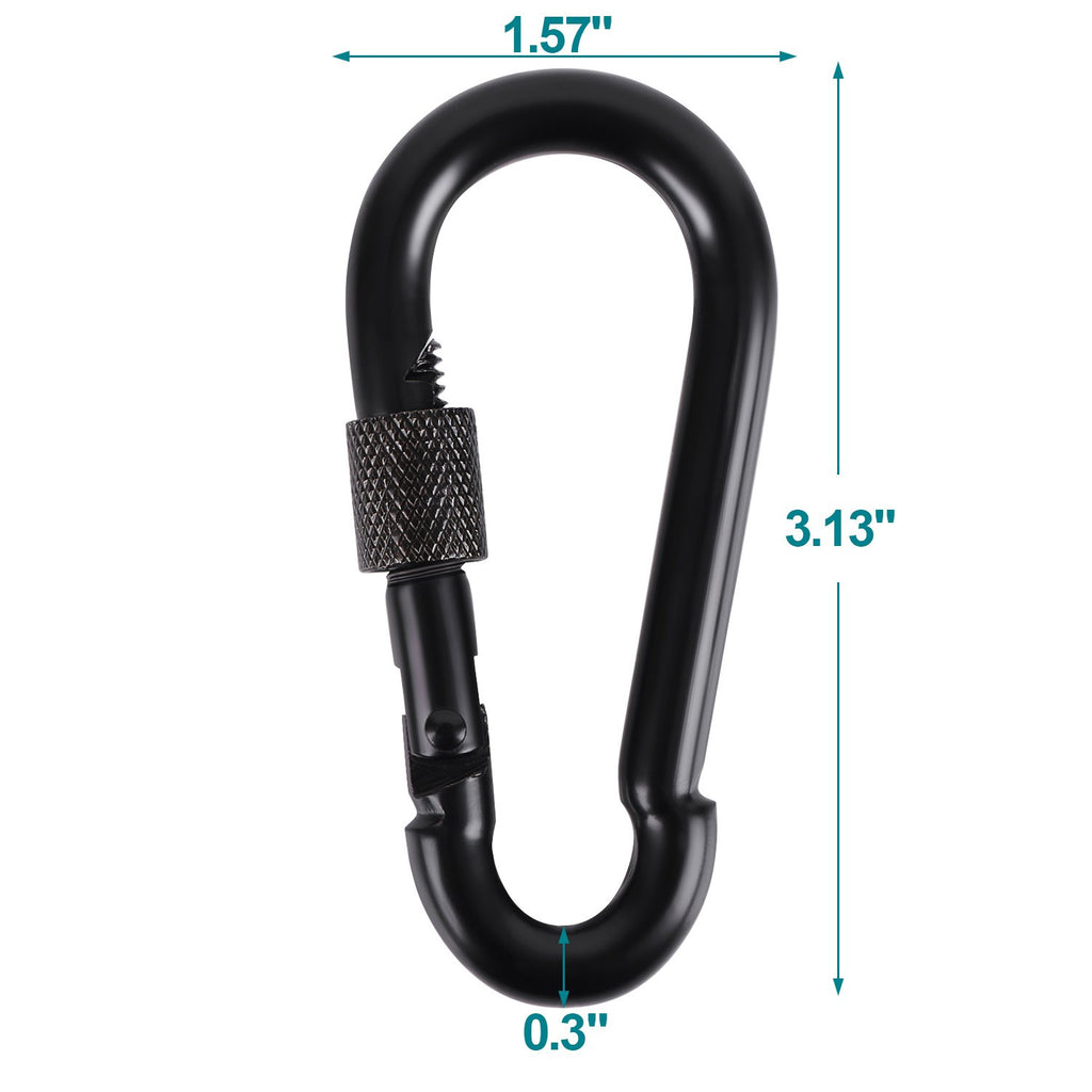 Bewishome 4 Pack Carabiner Solid Metal D Clips Black Carabiner With Heavy Duty 500Lbs Screw Gate Multifunctional Hammock Locking
