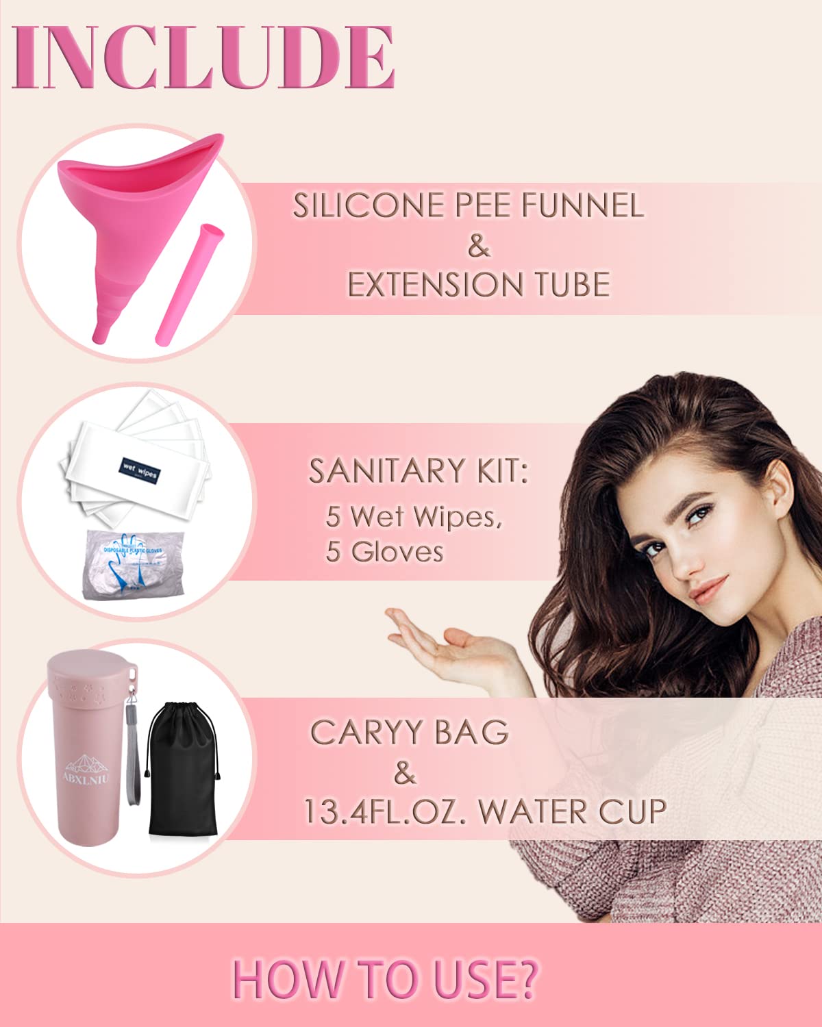 Abxlniu Female Urination Device, Female Urinals Portable Pee Funnel For Women With Tube, Women Pee Cup Reusable For Car Camping,