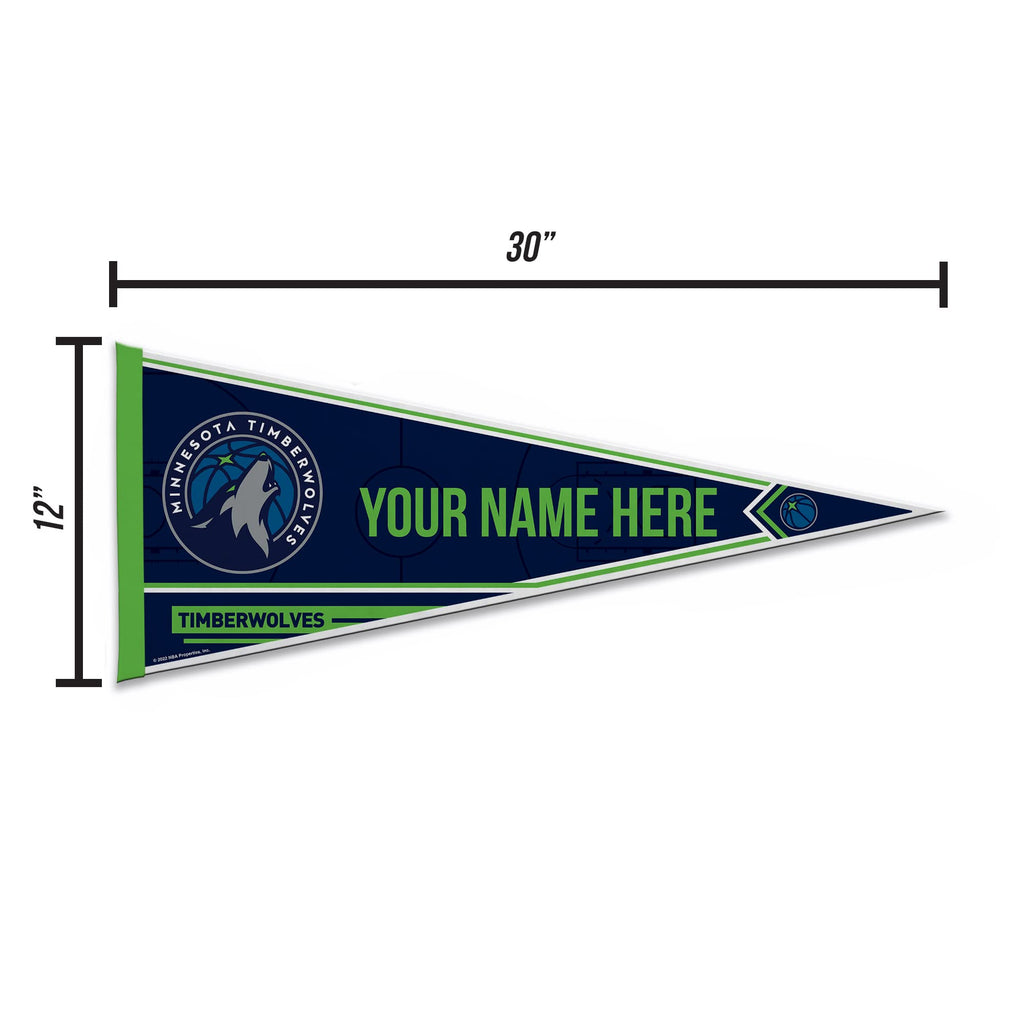 Rico Industries Nba Basketball Minnesota Timberwolves Personalized - Custom 12'' X 30'' Soft Felt Pennant - Ez To Hang