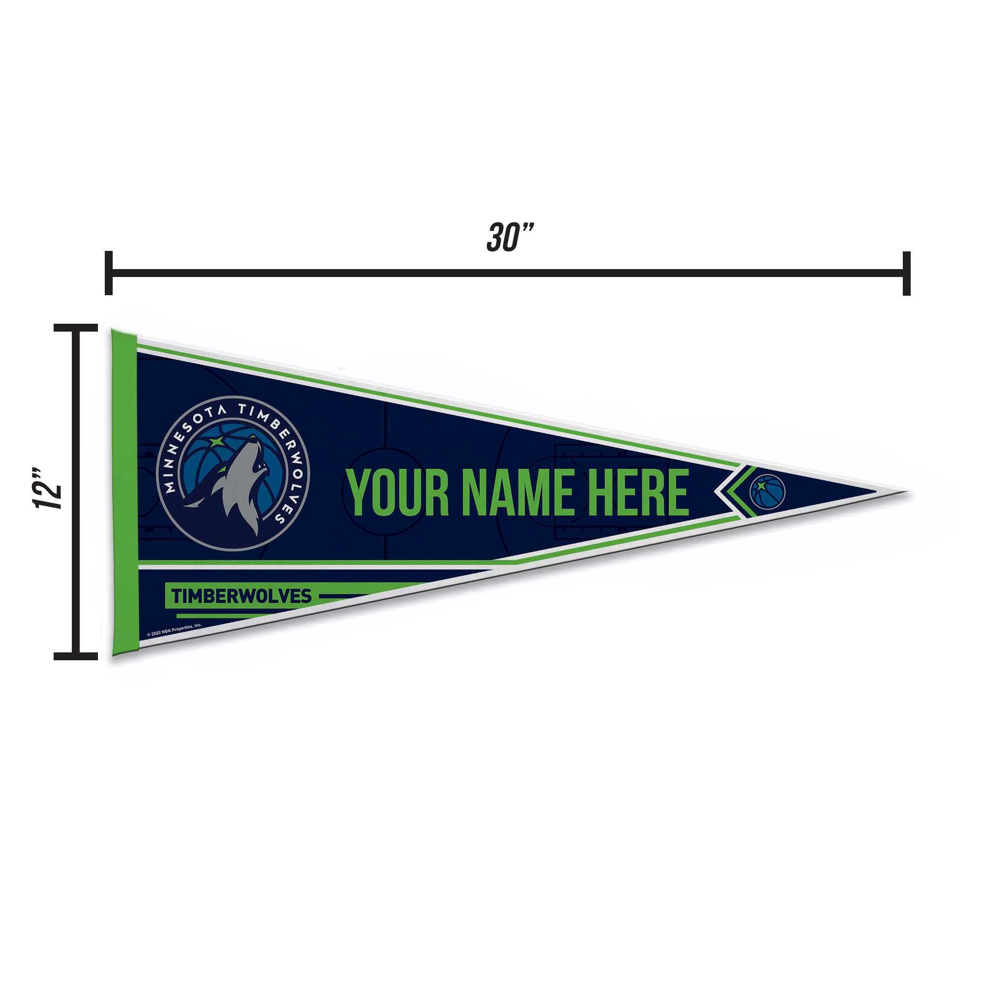 Rico Industries Nba Basketball Minnesota Timberwolves Personalized - Custom 12'' X 30'' Soft Felt Pennant - Ez To Hang