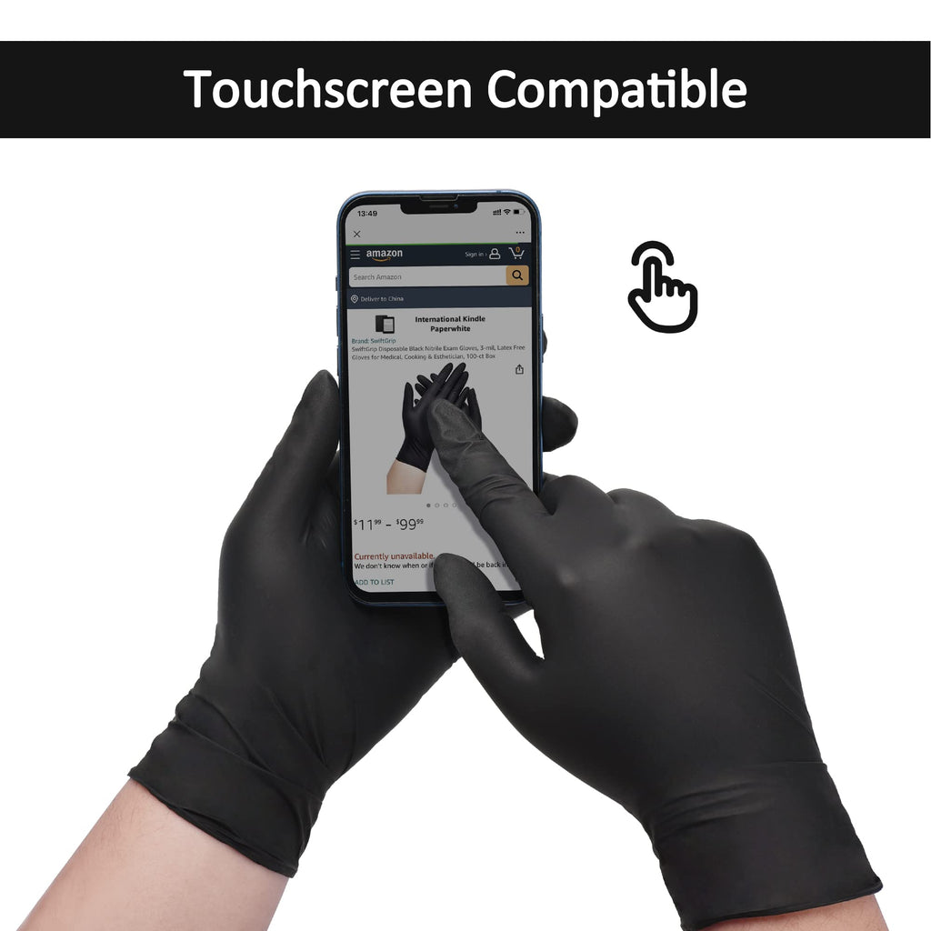 Swiftgrip Disposable Nitrile Exam Gloves, 3-Mil, Black Nitrile Gloves Disposable Latex Free For Medical, Cooking  Esthetician, F