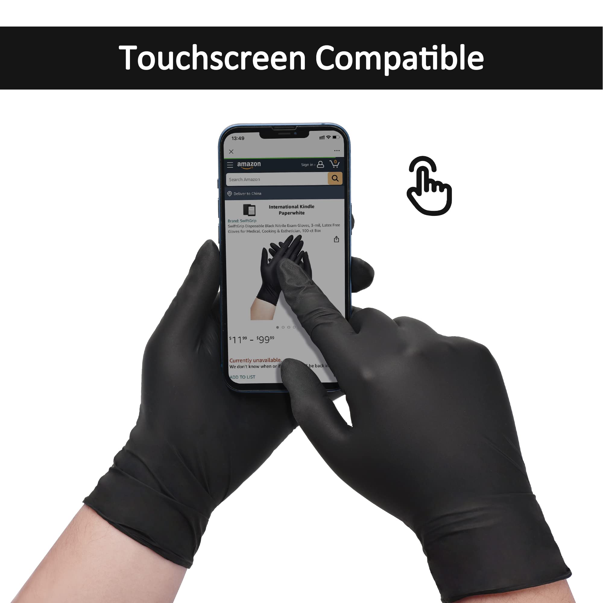 Swiftgrip Disposable Nitrile Exam Gloves, 3-Mil, Black Nitrile Gloves Disposable Latex Free For Medical, Cooking  Esthetician, F