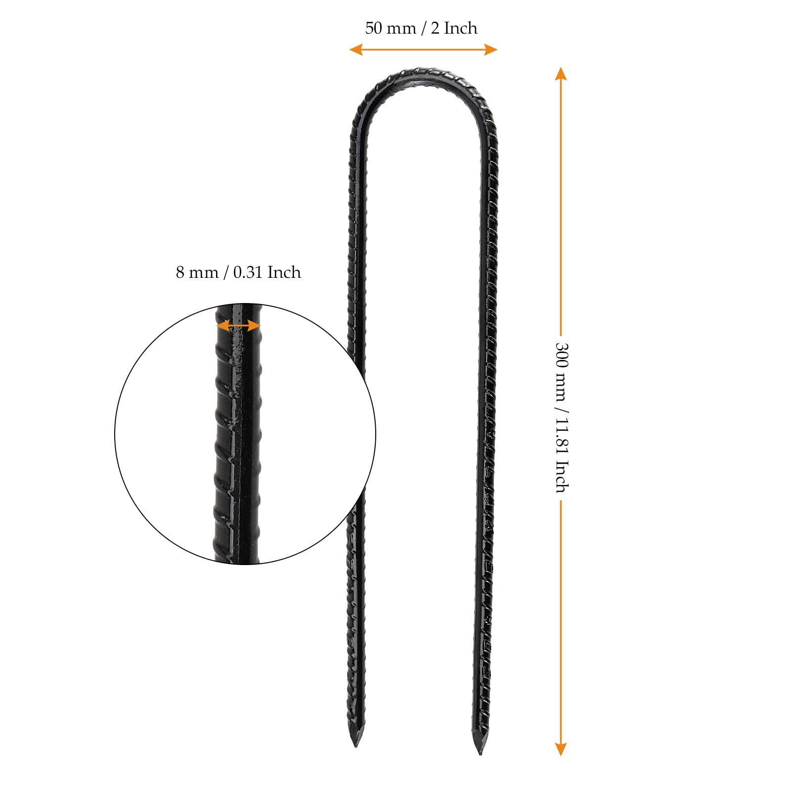 Mukchap 12 Pack 12 Inch U Shaped Rebar Stakes, Black U Rebar Hook, Heavy Duty Trampoline Wind Anchors Stakes For Camping Tents,