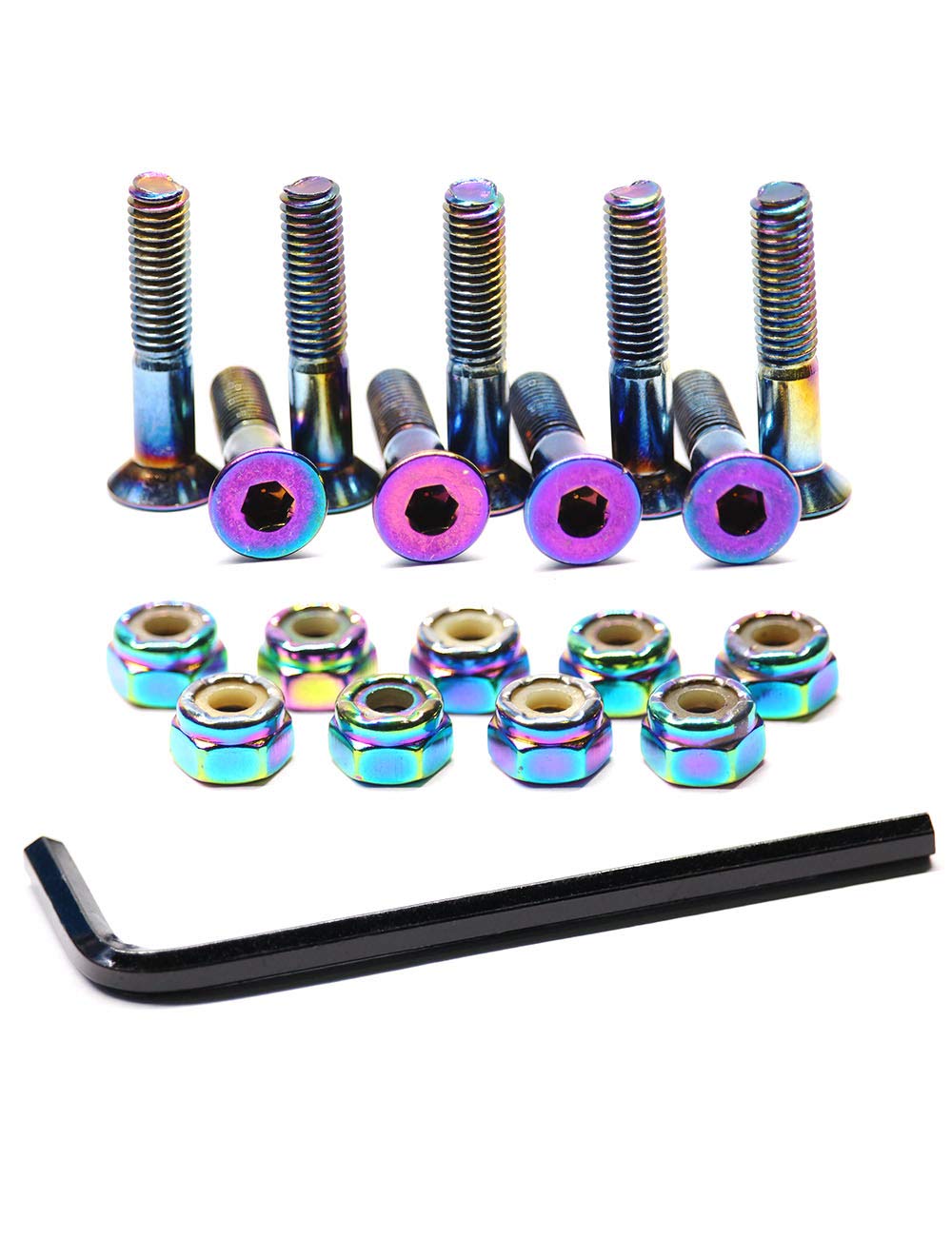 Skateboard Hardware 9PCS Bolts Set Deck Mounting Screws Nuts Hex Key Skate Parts Outfits Dazzling Color Fasteners Longboard Crui