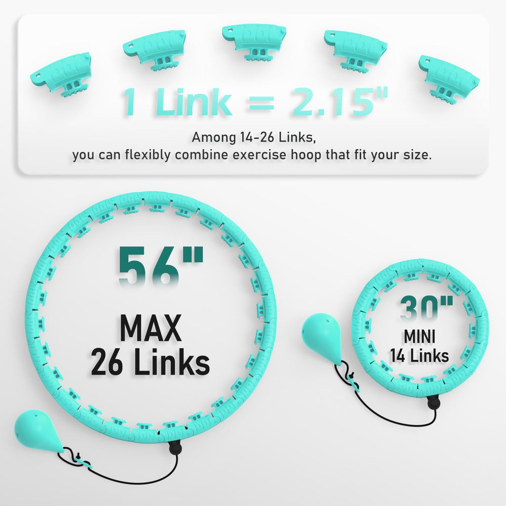 JLoibao Weighted Hula Circle with 26/32 Links(56-66 Inch) for Adults Weight Loss, Infinity Fitness Hoop Plus Size, for Women Sma