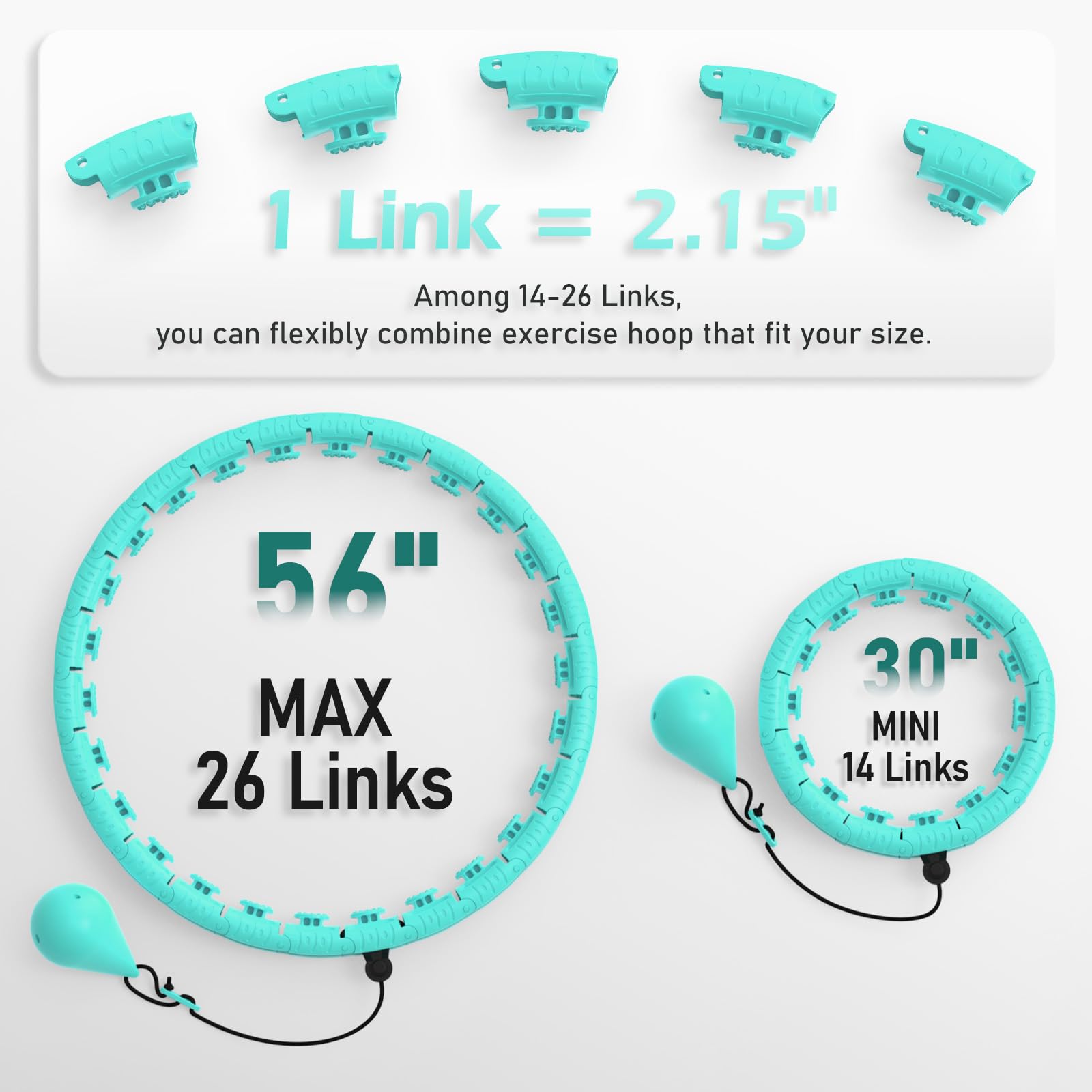 JLoibao Weighted Hula Circle with 26/32 Links(56-66 Inch) for Adults Weight Loss, Infinity Fitness Hoop Plus Size, for Women Sma