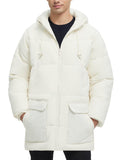 Rejork Men s Long Winter Coat Hooded Warm Quilted Jacket Water-resistant Cold Weather Parka Biege S