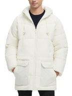 Rejork Men s Long Winter Coat Hooded Warm Quilted Jacket Water-resistant Cold Weather Parka Biege S
