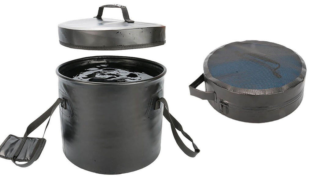 Banchelle Collapsible Camping Bucket With Lid 5 Gallon For Traveling Fishing Gardening (Black, 20L)